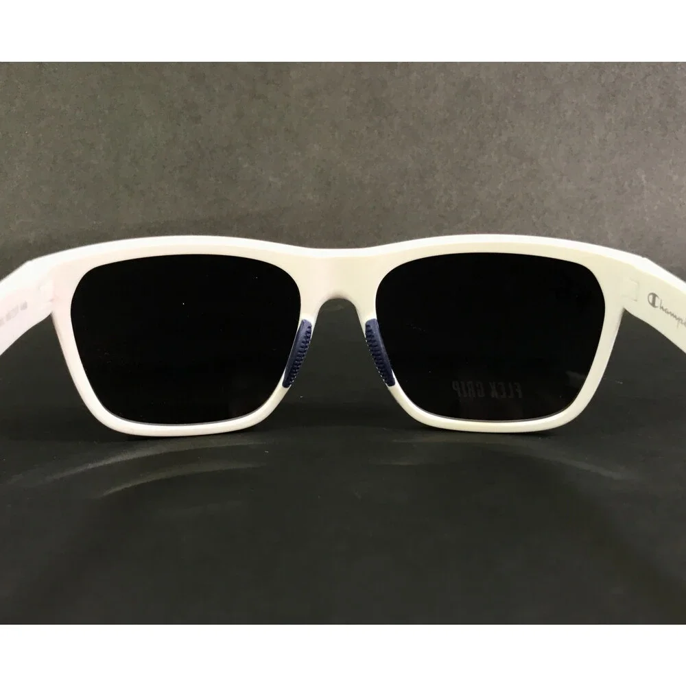 Champion Sunglasses AMP C03 White Square Frames with Dark Grey Polarized Lenses